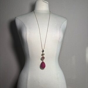 Lane Bryant Magenta Gold Tone Teardrop Necklace